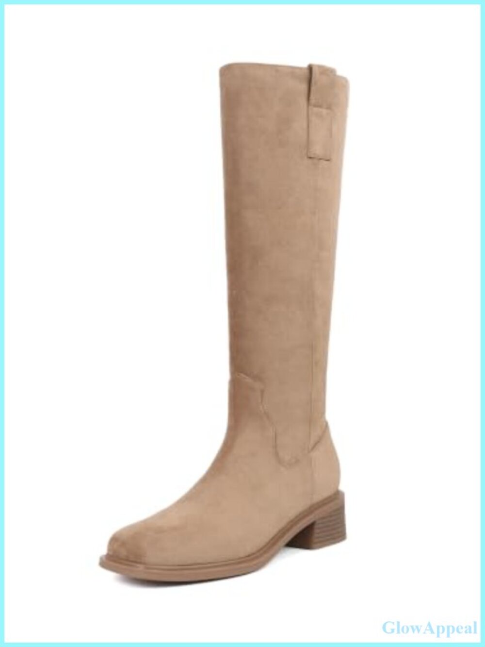 Women's Knee High Boots Square Toe Low Block Heel Faux Suede